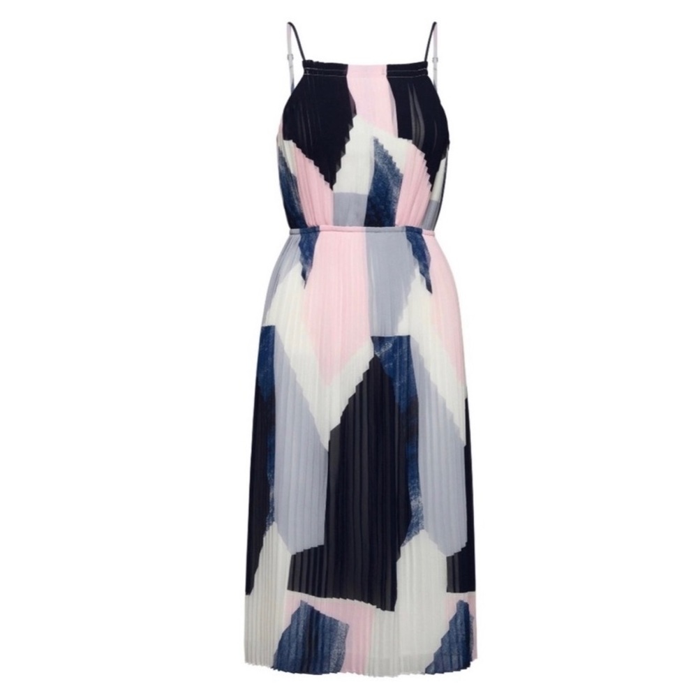 Geometric Print Pleated Midi Dress